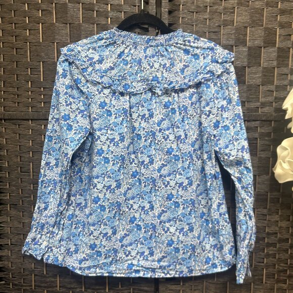J. Crew Liberty London Blue Floral Ruffled Yoke Blouse Size Small - Picture 9 of 9